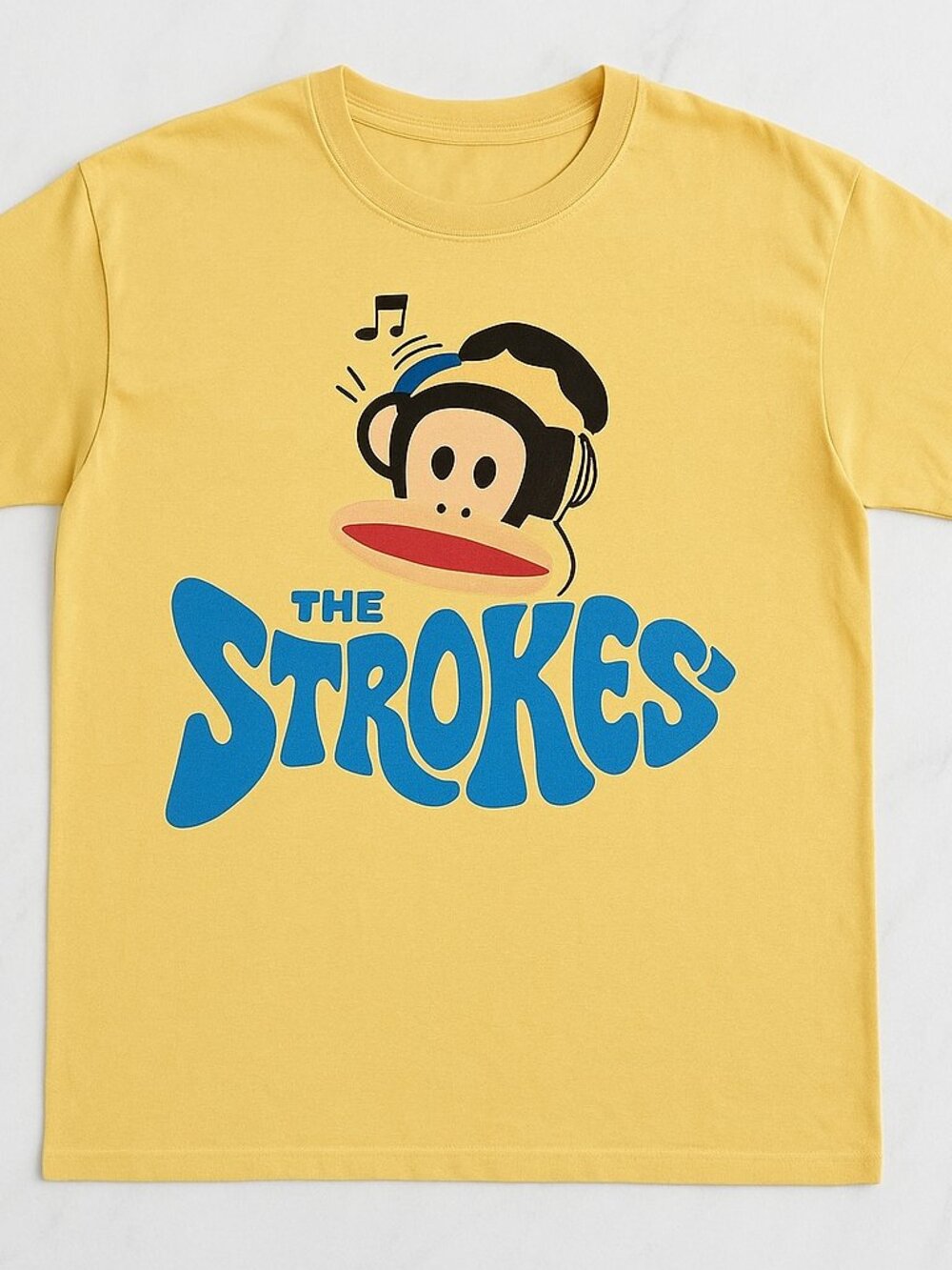 The Strokes Indie Rock Band Graphic Tee Yellow Monkey Headphones Y2K Unisex Shir